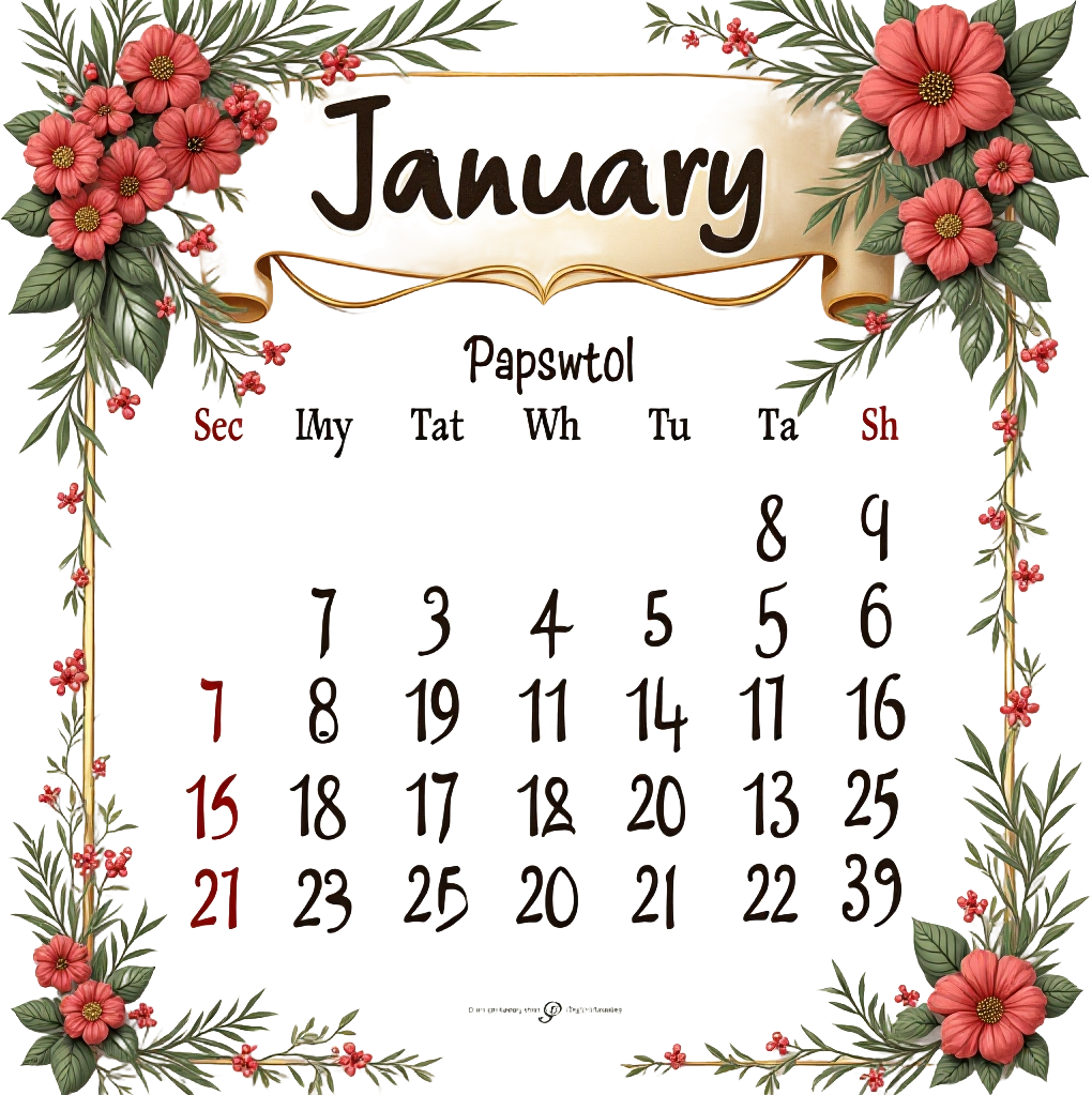 January Calendar with Floral Design